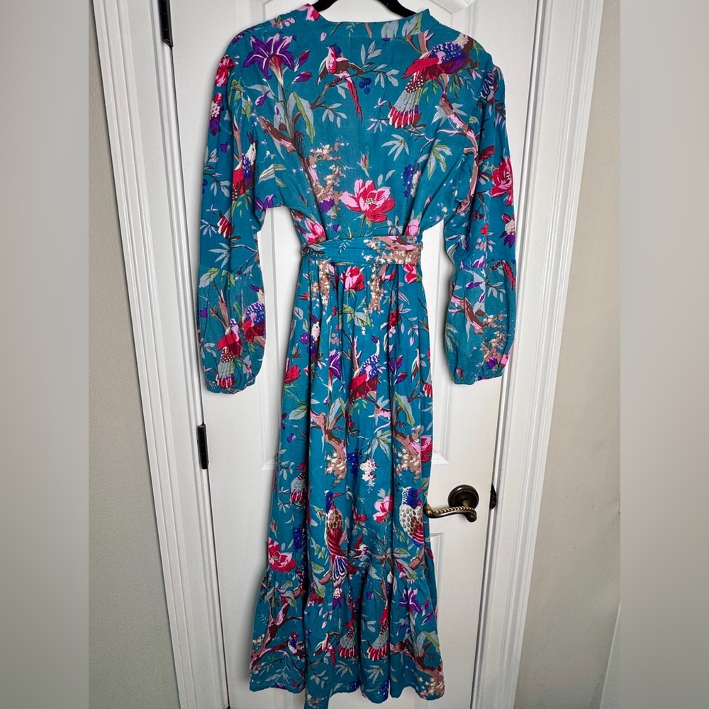 Floral Teal Bird Maxi Dress Fox & Hen
